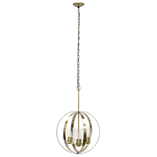 Antiqued Brass Clear And Black Sphere Three Light Iron Ceiling Light With Antiqued Brass Shades