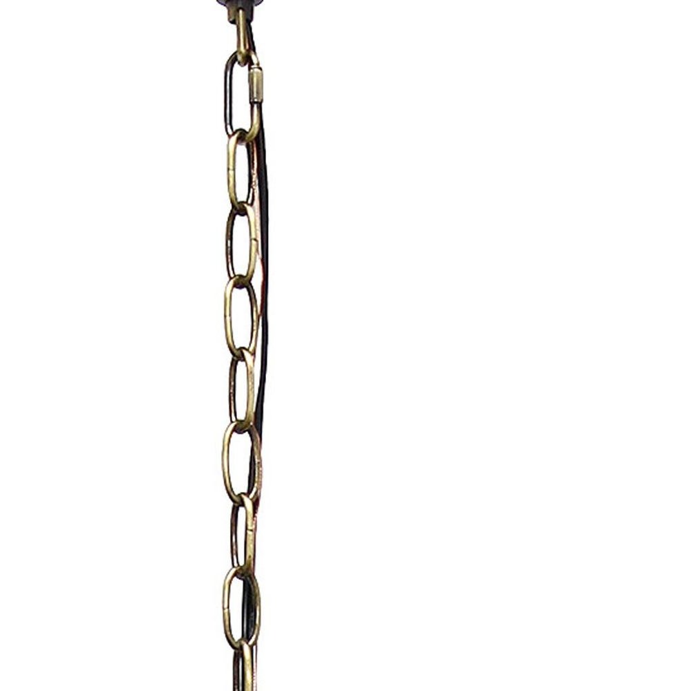 Antiqued Brass Clear And Black Sphere Three Light Iron Ceiling Light With Antiqued Brass Shades