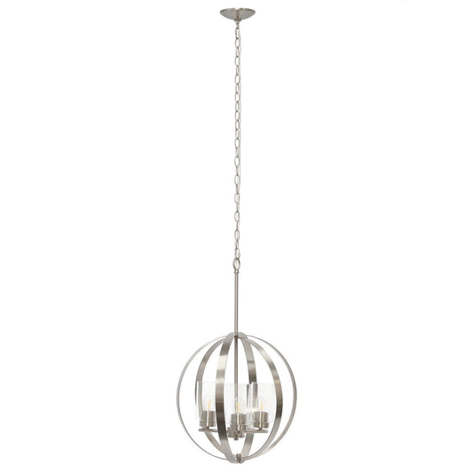 Nickel And Clear Sphere Three Light Iron Ceiling Light With Nickel Shades