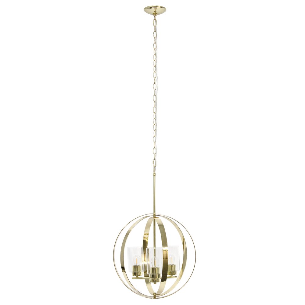 Clear And Gold Sphere Three Light Iron Ceiling Light With Gold Shades