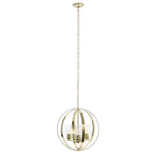 Clear And Gold Sphere Three Light Iron Ceiling Light With Gold Shades