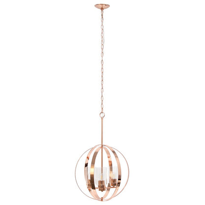 Rose Gold And Clear Sphere Three Light Iron Ceiling Light With Rose Gold Shades