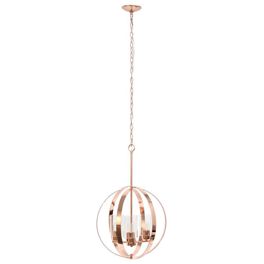 Rose Gold And Clear Sphere Three Light Iron Ceiling Light With Rose Gold Shades