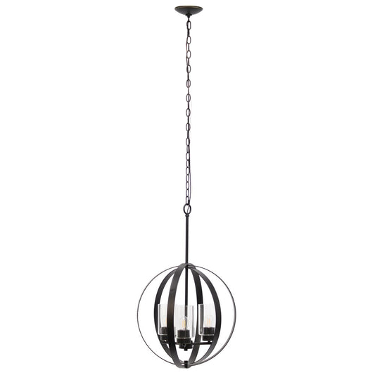Bronze And Black Sphere Three Light Iron Ceiling Light With Bronze And Black Shades