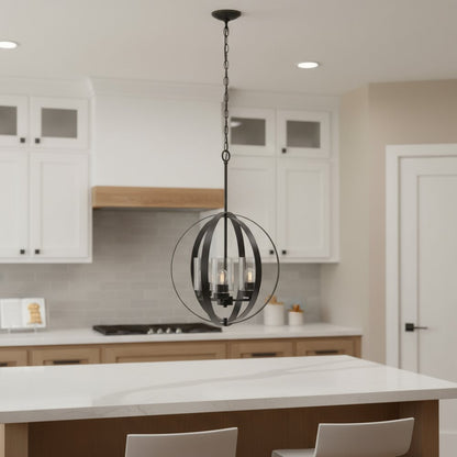 Bronze And Black Sphere Three Light Iron Ceiling Light With Bronze And Black Shades