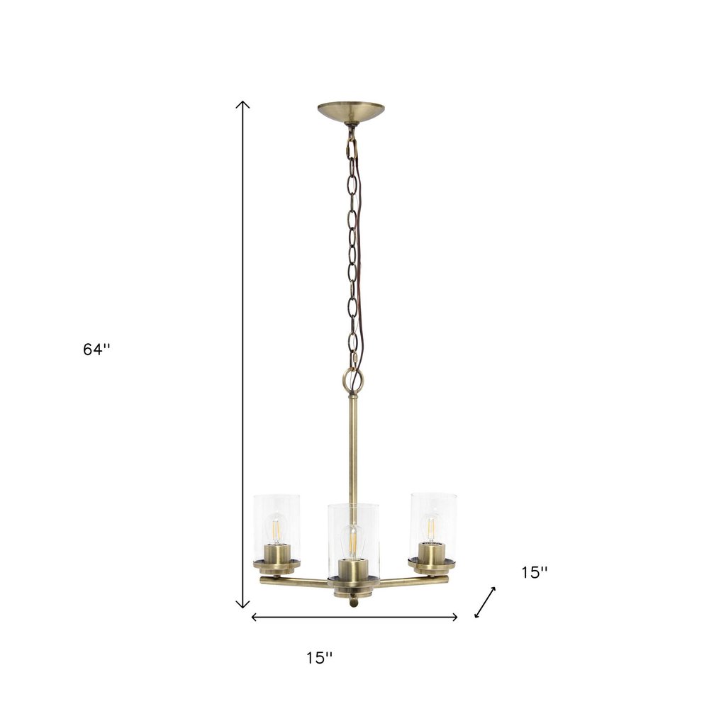 Antiqued Brass And Clear Chandelier Three Light Iron Ceiling Light With Clear Shades