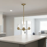 Antiqued Brass And Clear Chandelier Three Light Iron Ceiling Light With Clear Shades