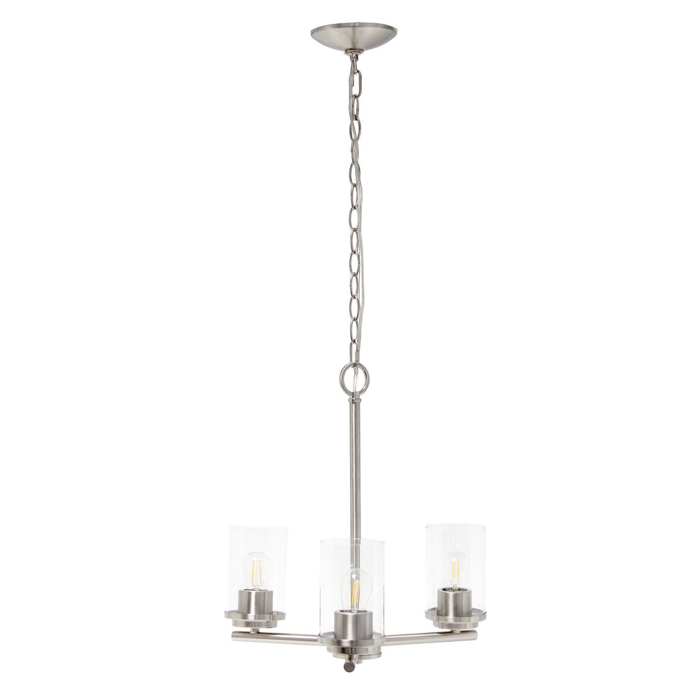 Nickel And Clear Chandelier Three Light Iron Ceiling Light With Clear Shades