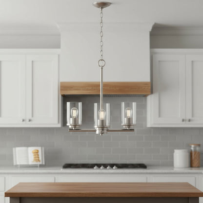 Nickel And Clear Chandelier Three Light Iron Ceiling Light With Clear Shades