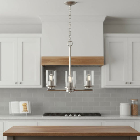 Nickel And Clear Chandelier Three Light Iron Ceiling Light With Clear Shades