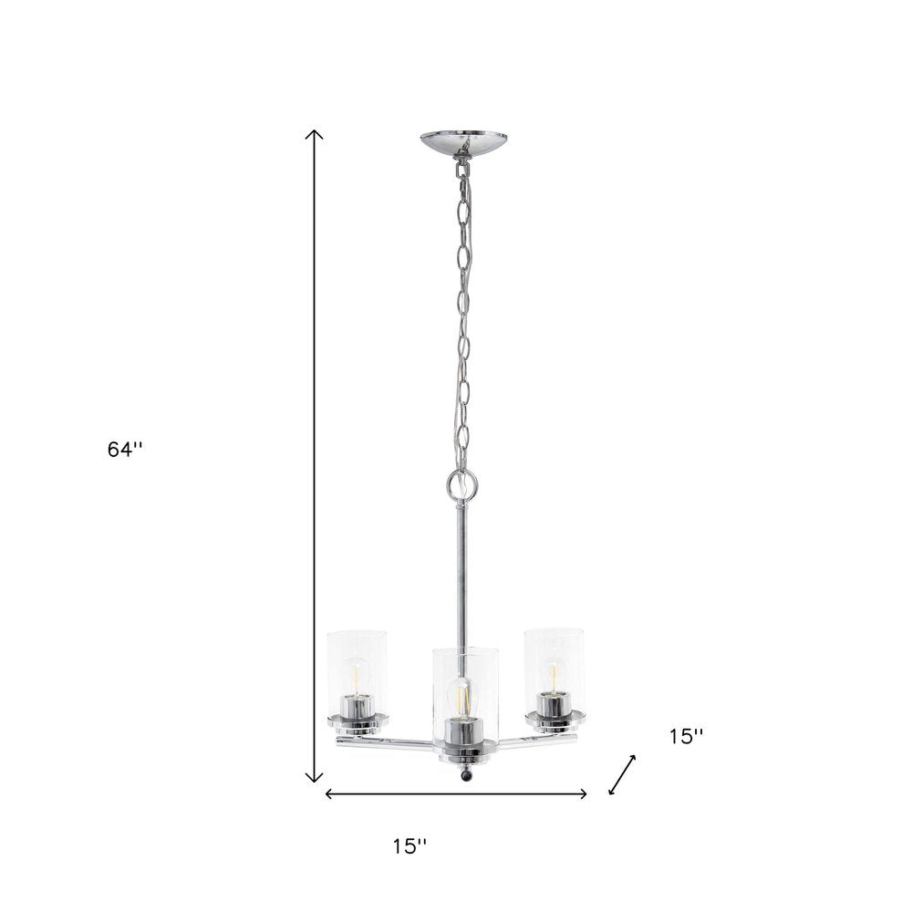 Silver And Clear Chandelier Three Light Iron Ceiling Light With Clear Shades