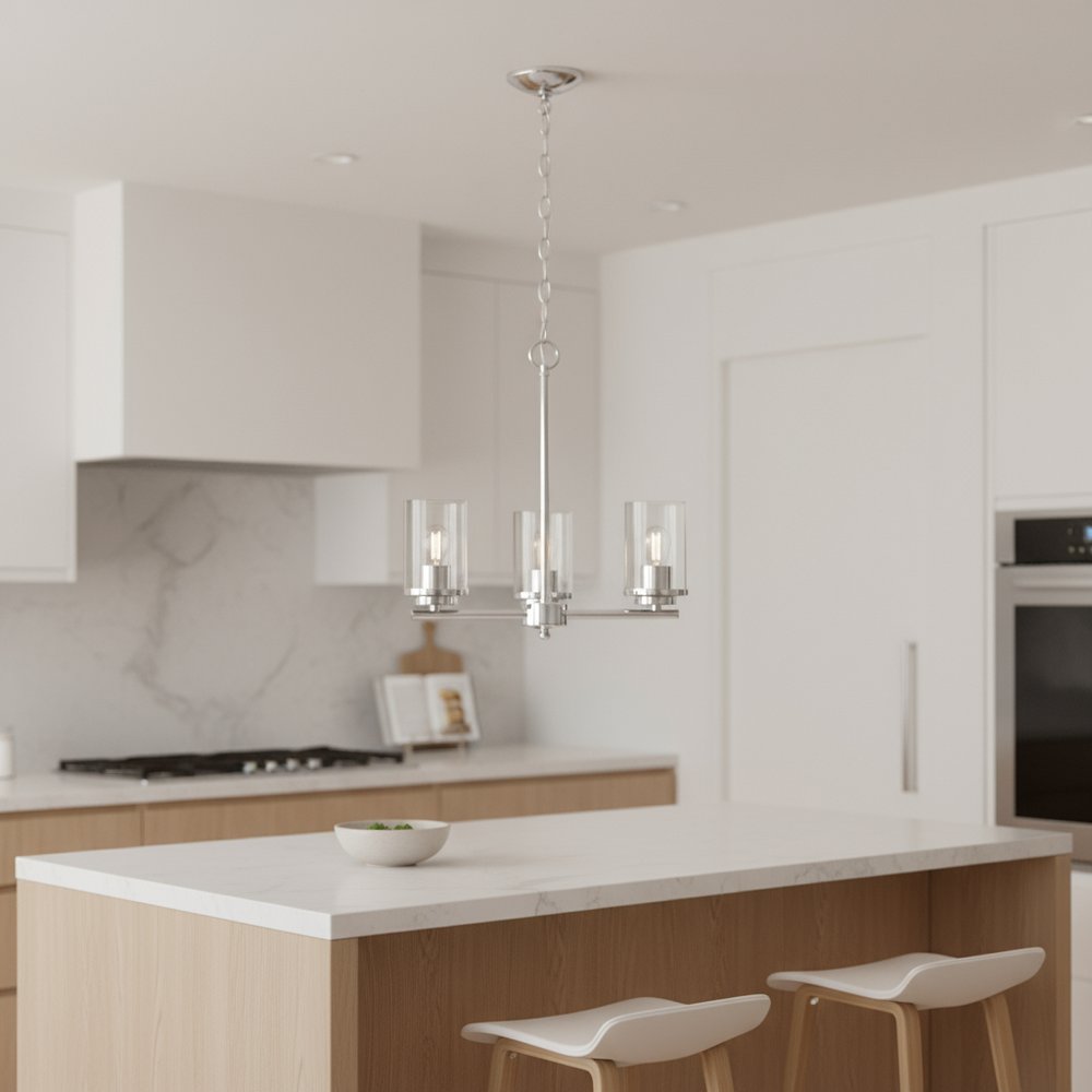 Silver And Clear Chandelier Three Light Iron Ceiling Light With Clear Shades