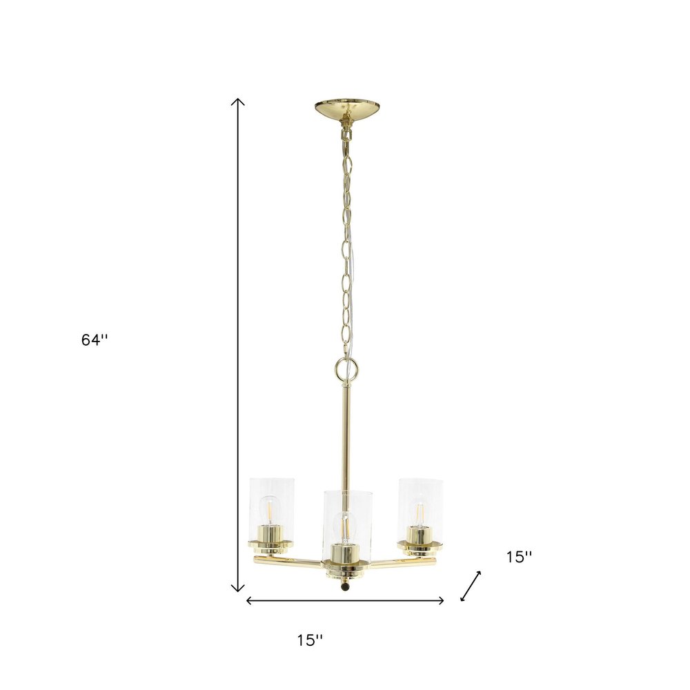 Gold And Clear Chandelier Three Light Iron Ceiling Light With Clear Shades