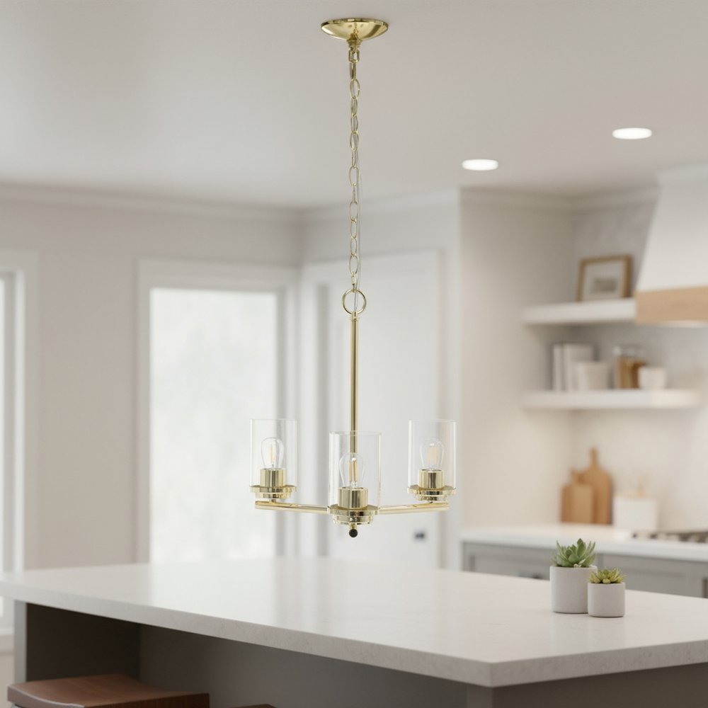 Gold And Clear Chandelier Three Light Iron Ceiling Light With Clear Shades