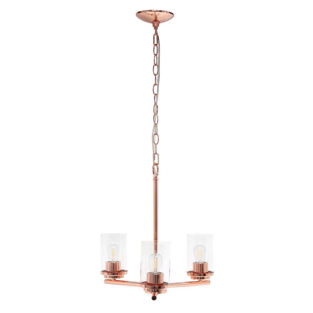 Rose Gold And Clear Chandelier Three Light Iron Ceiling Light With Clear Shades