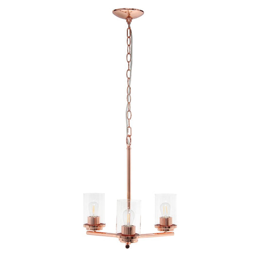 Rose Gold And Clear Chandelier Three Light Iron Ceiling Light With Clear Shades