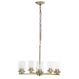 Antiqued Brass And Clear Chandelier Five Light Iron Ceiling Light With Clear Shades