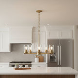 Antiqued Brass And Clear Chandelier Five Light Iron Ceiling Light With Clear Shades