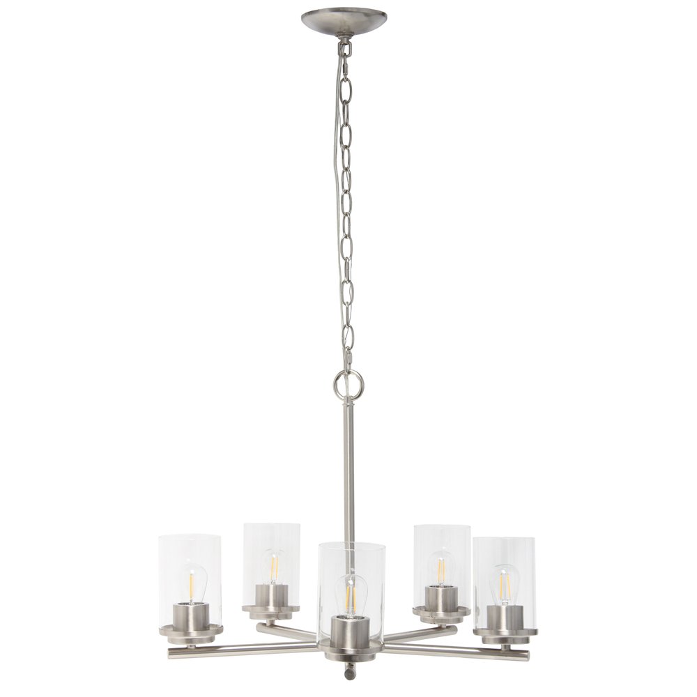 Nickel And Clear Chandelier Five Light Iron Ceiling Light With Clear Shades