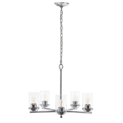 Silver And Clear Chandelier Five Light Iron Ceiling Light With Clear Shades