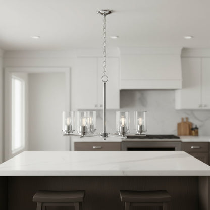 Silver And Clear Chandelier Five Light Iron Ceiling Light With Clear Shades