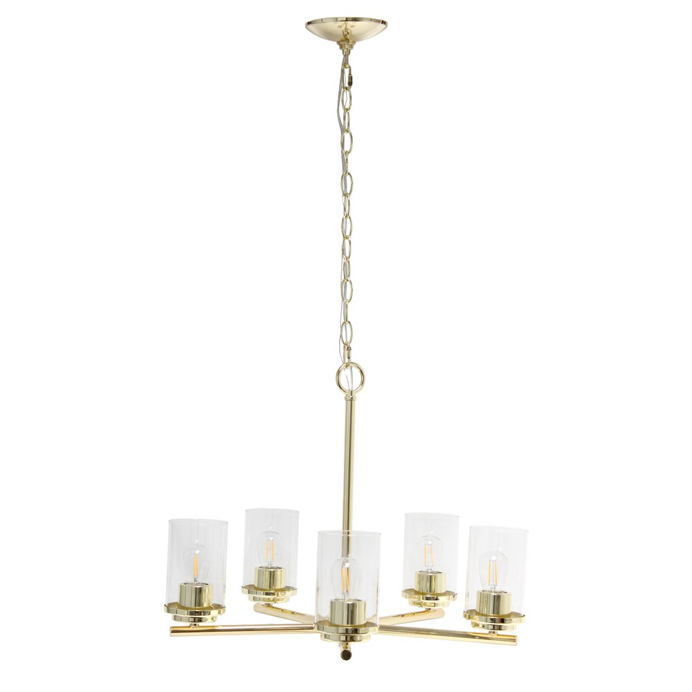 Gold And Clear Chandelier Five Light Iron Ceiling Light With Clear Shades
