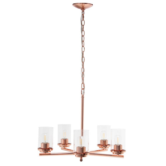 Rose Gold And Clear Chandelier Five Light Iron Ceiling Light With Clear Shades