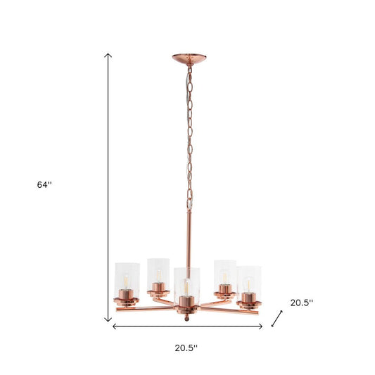 Rose Gold And Clear Chandelier Five Light Iron Ceiling Light With Clear Shades
