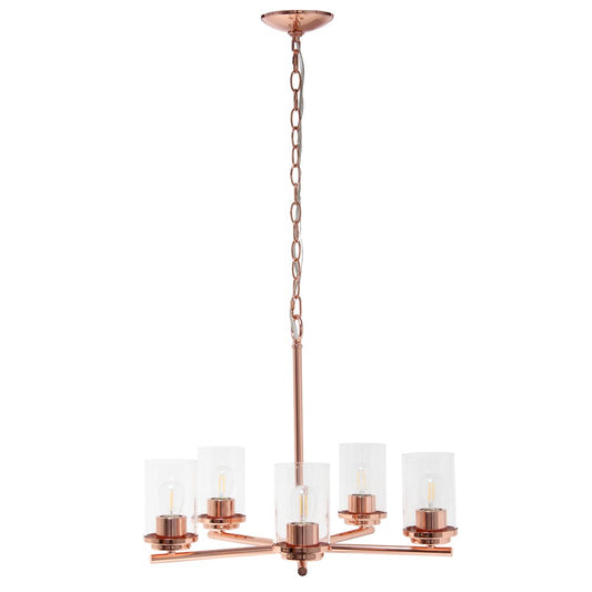 Rose Gold And Clear Chandelier Five Light Iron Ceiling Light With Clear Shades