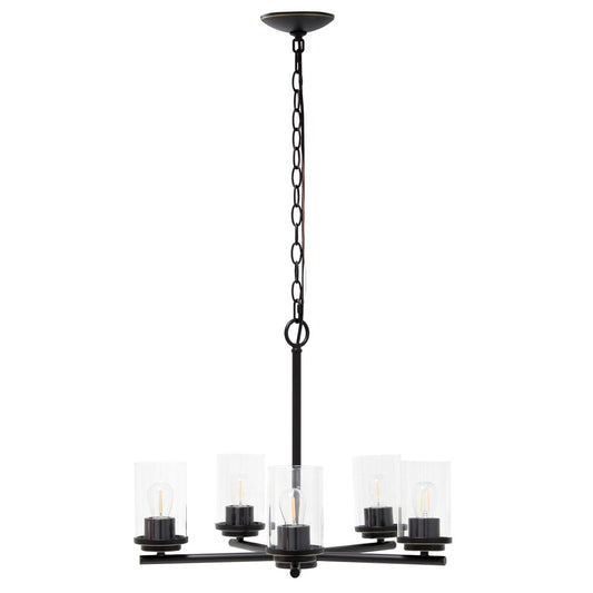 Bronze And Clear Chandelier Five Light Iron Ceiling Light With Clear Shades