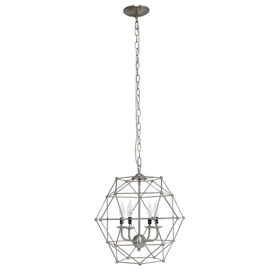 Nickel Candle Style Four Light Metal Ceiling Light With Nickel Shades