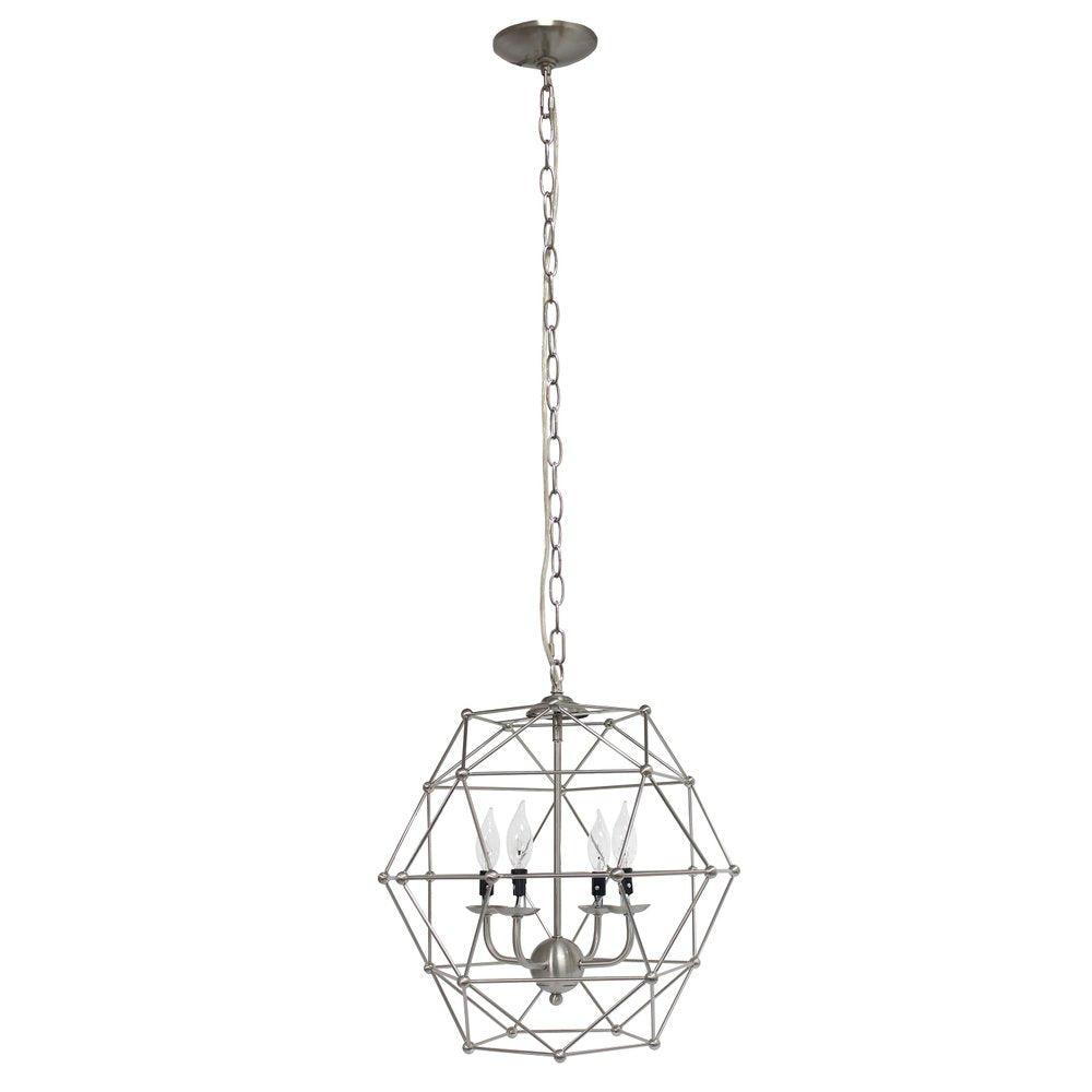 Nickel Candle Style Four Light Metal Ceiling Light With Nickel Shades