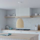White And Natural Simple Rattan Ceiling Light With Natural Shades