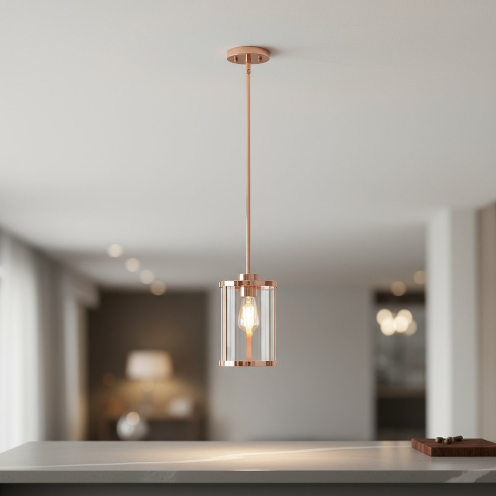 Rose Gold Cylinder Iron Ceiling Light With Rose Gold Shades