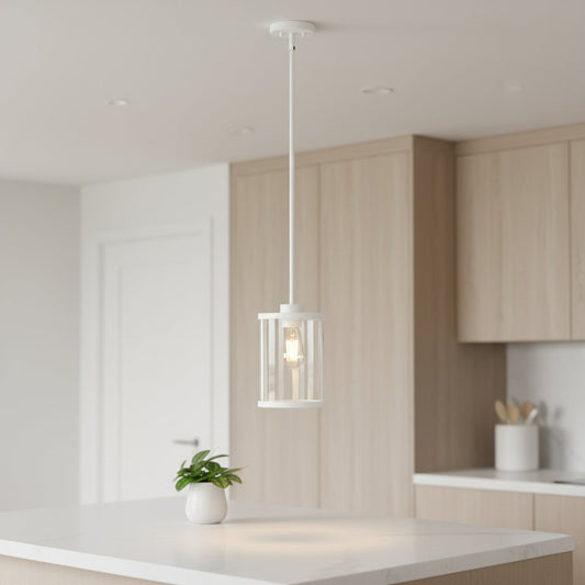 White Cylinder Iron Ceiling Light With White Shades