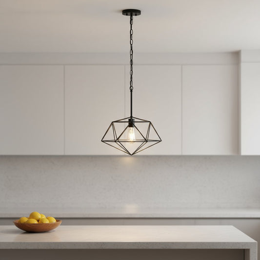 Black Caged Iron Ceiling Light With Rose Gold Shades