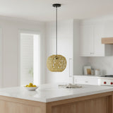 Natural And Black Sphere Hemp Ceiling Light With Natural Shades