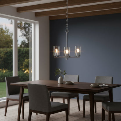 Silver And Clear Chandelier Three Light Iron Ceiling Light With Clear Shades