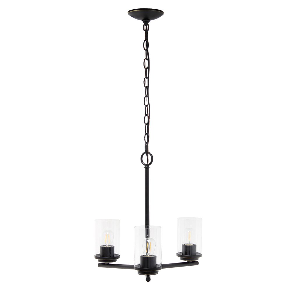 Bronze And Clear Chandelier Three Light Iron Ceiling Light With Clear Shades