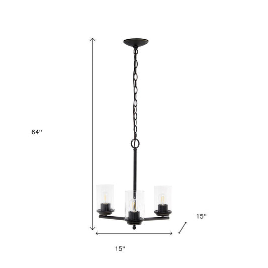 Bronze And Clear Chandelier Three Light Iron Ceiling Light With Clear Shades