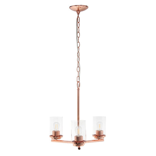 Rose Gold And Clear Chandelier Three Light Iron Ceiling Light With Clear Shades