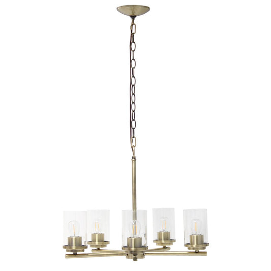 Antiqued Brass And Clear Chandelier Five Light Iron Ceiling Light With Clear Shades