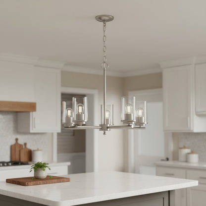 Nickel And Clear Chandelier Five Light Iron Ceiling Light With Clear Shades