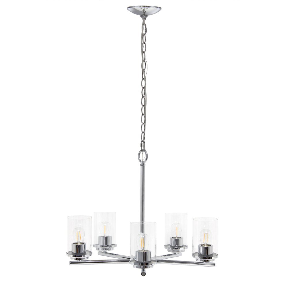 Silver And Clear Chandelier Five Light Iron Ceiling Light With Clear Shades