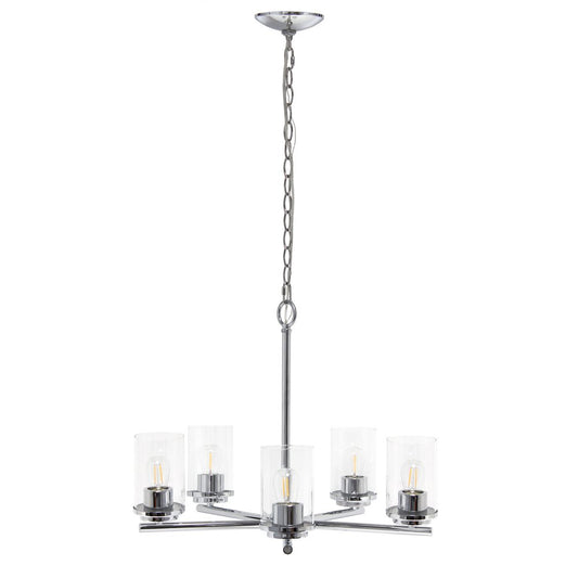 Silver And Clear Chandelier Five Light Iron Ceiling Light With Clear Shades
