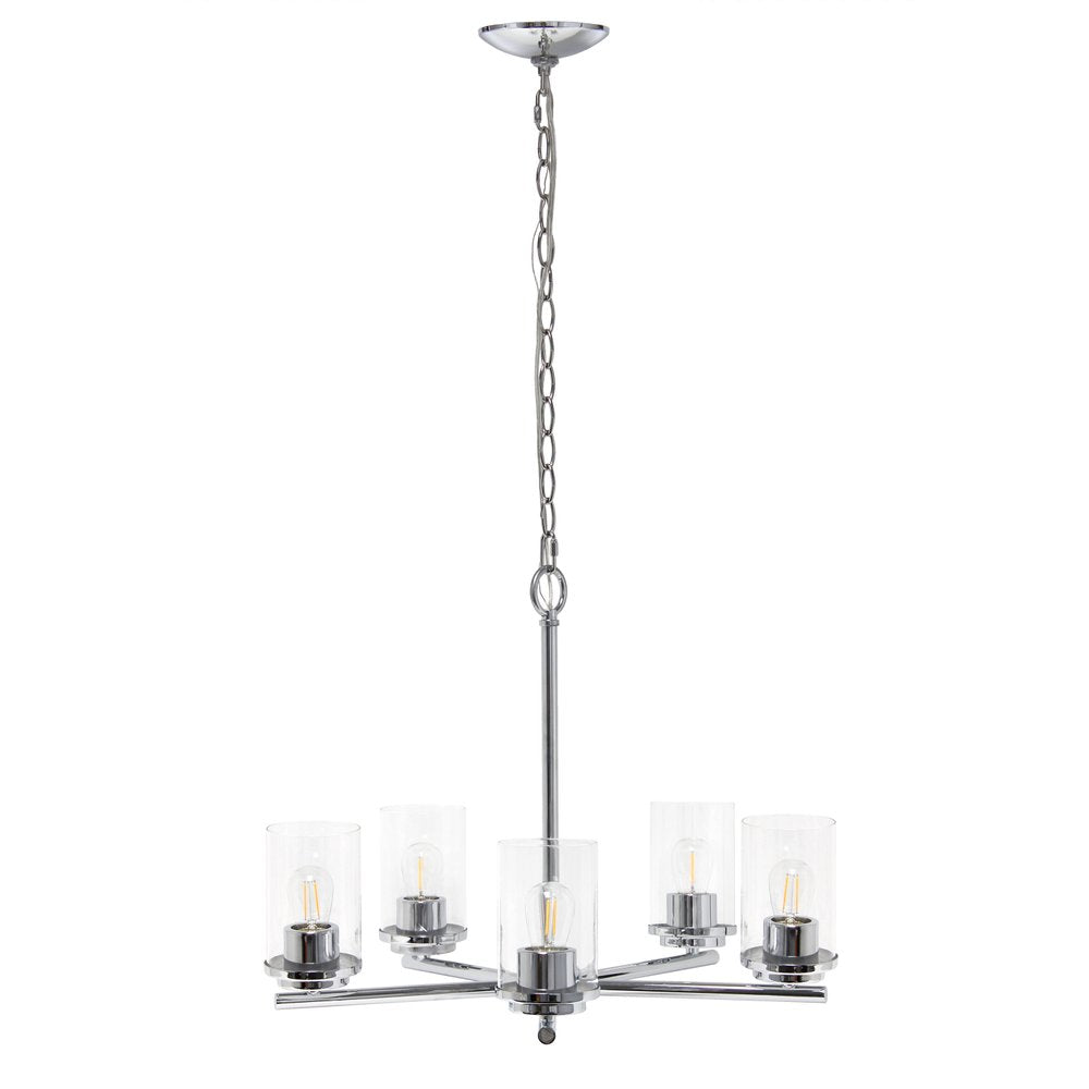 Silver And Clear Chandelier Five Light Iron Ceiling Light With Clear Shades