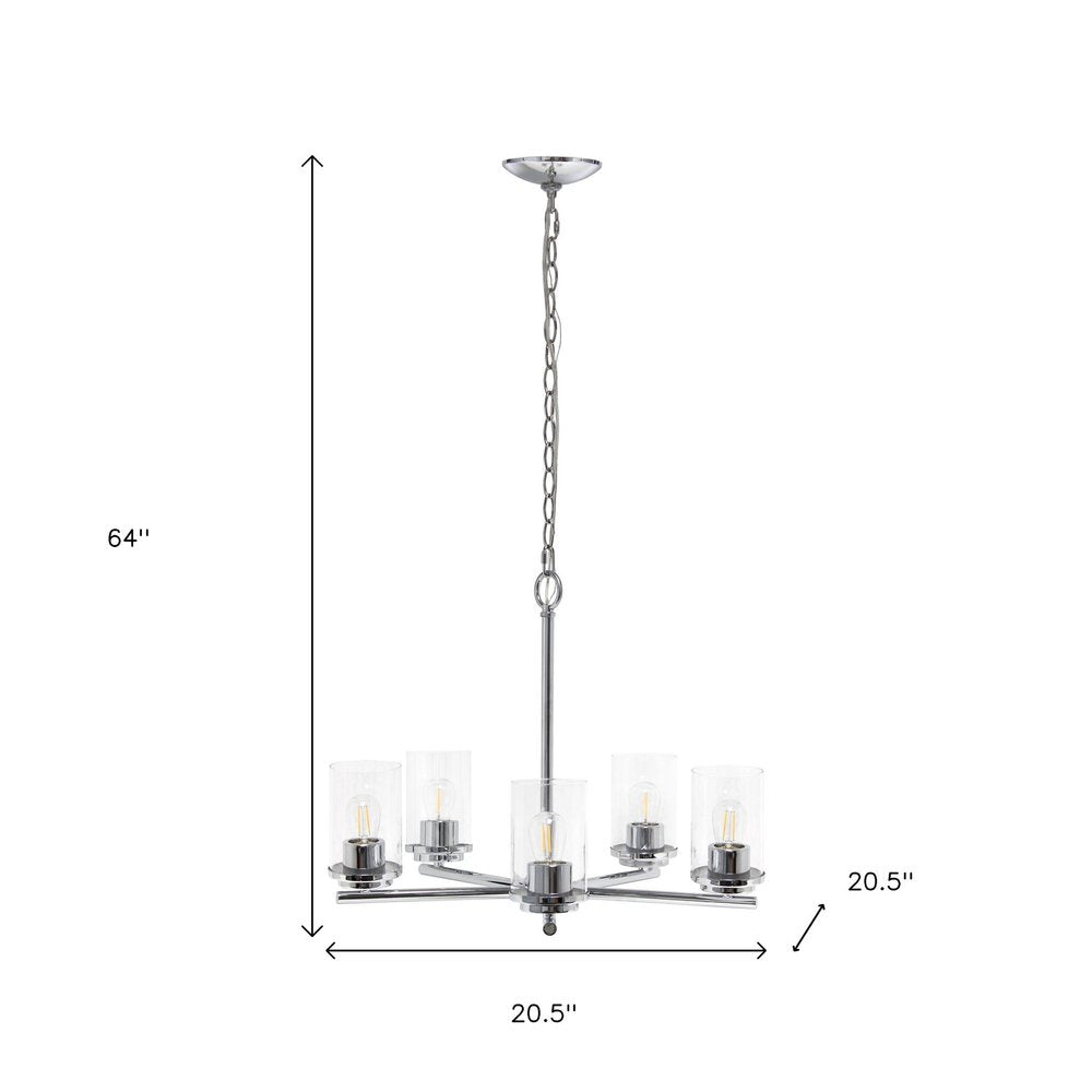 Silver And Clear Chandelier Five Light Iron Ceiling Light With Clear Shades