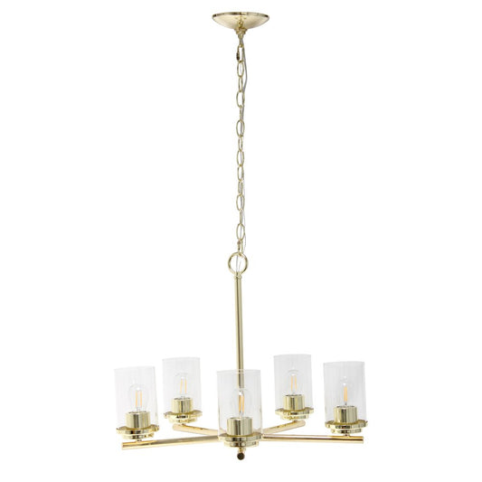 Gold And Clear Chandelier Five Light Iron Ceiling Light With Clear Shades