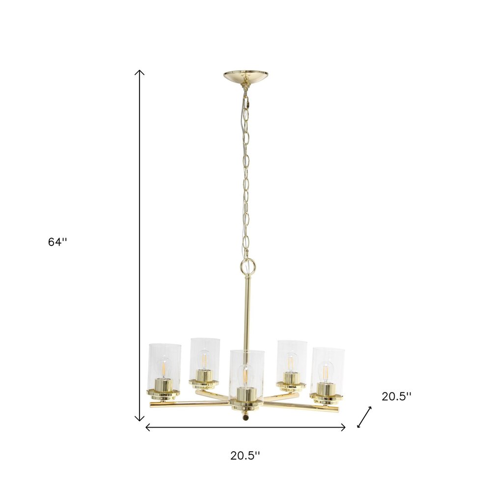 Gold And Clear Chandelier Five Light Iron Ceiling Light With Clear Shades