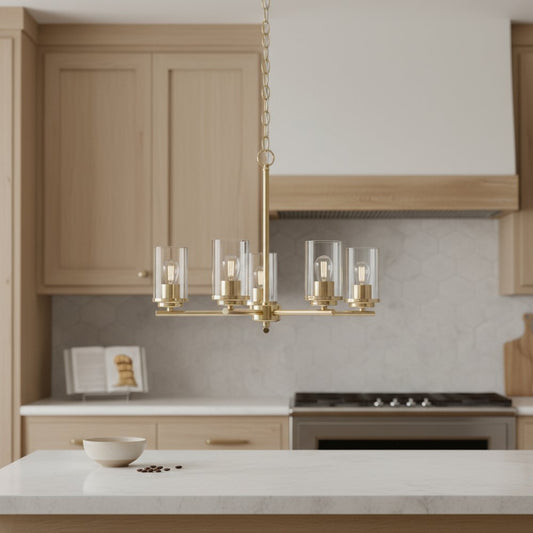 Gold And Clear Chandelier Five Light Iron Ceiling Light With Clear Shades